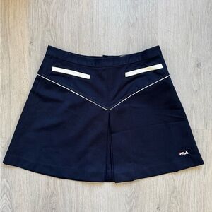 Vintage Fila Women's Dark Blue Mini Tennis Skirt with White Accents Size Small 6
